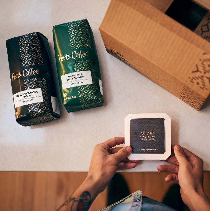 Coffee lover opening a Peet's coffee subscription
