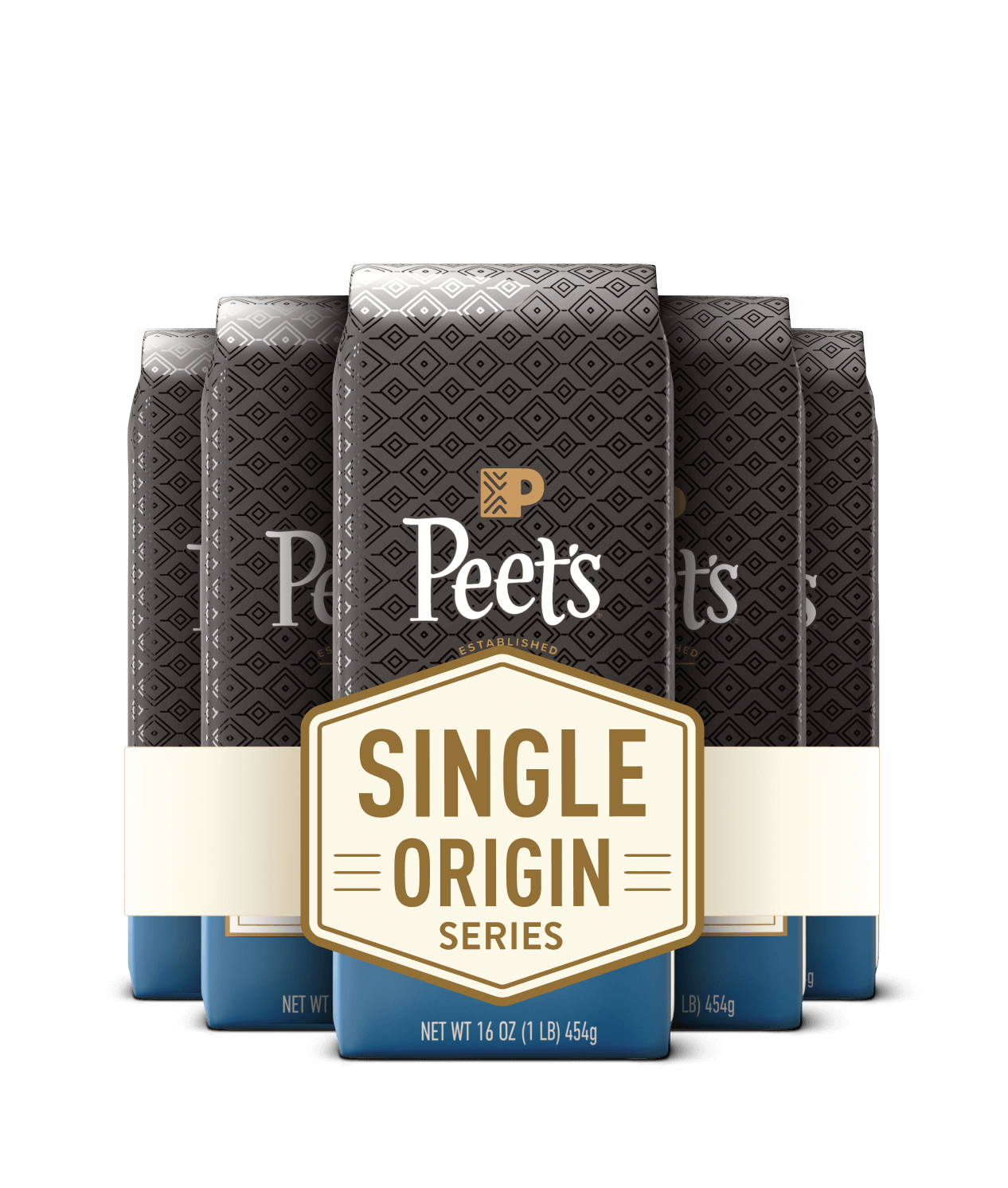 Peet's coffee bags with 'Single Origin Series' label on a black background
