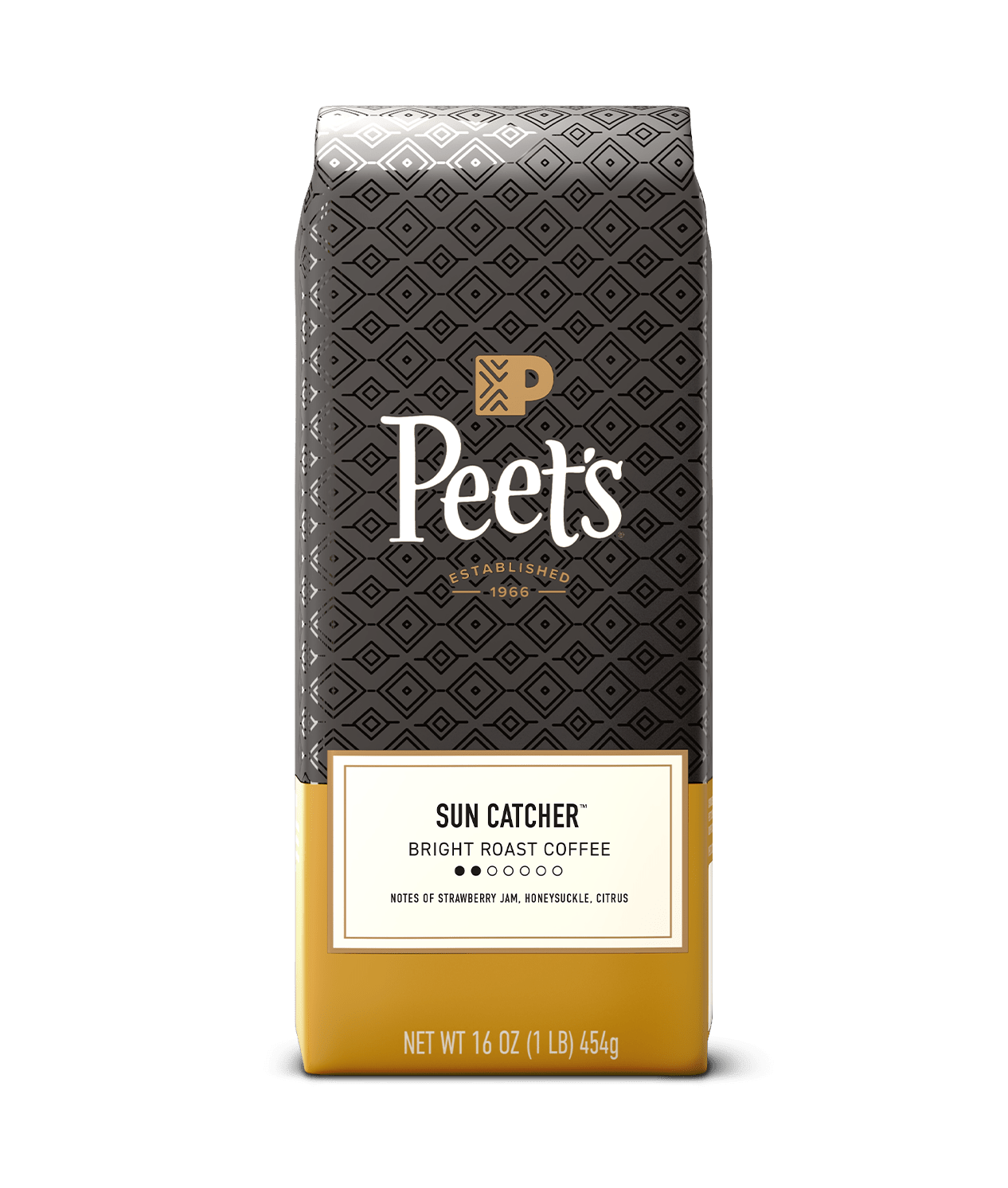 Peet's Coffee bag with 'Sun Catcher' label on a transparent background