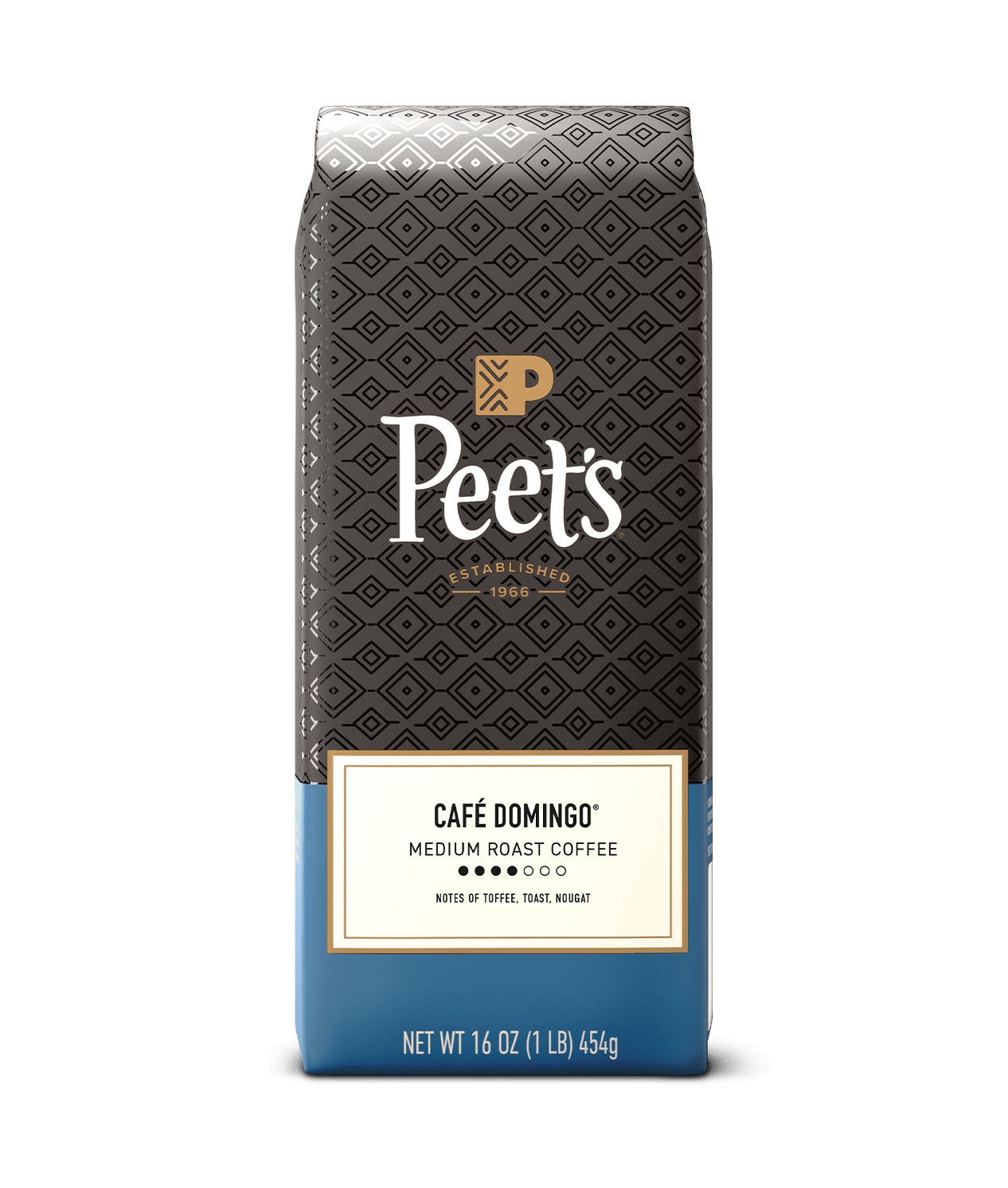 Peet's Coffee bag with 'Café Domingo' on a green background